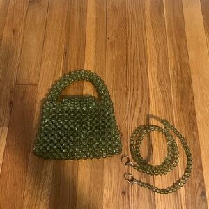 Olive Green Beaded Handbag with Detachable Strap